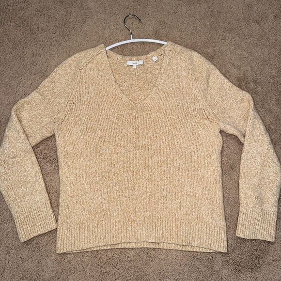 Vince Sweaters - Vince Tan V-Neck Sweater Silk/Wool Blend